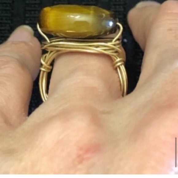 Erin Gallagher Tigers Eye Gold Tone Metal Chain Detail Jewelry Set - Picture 8 of 12